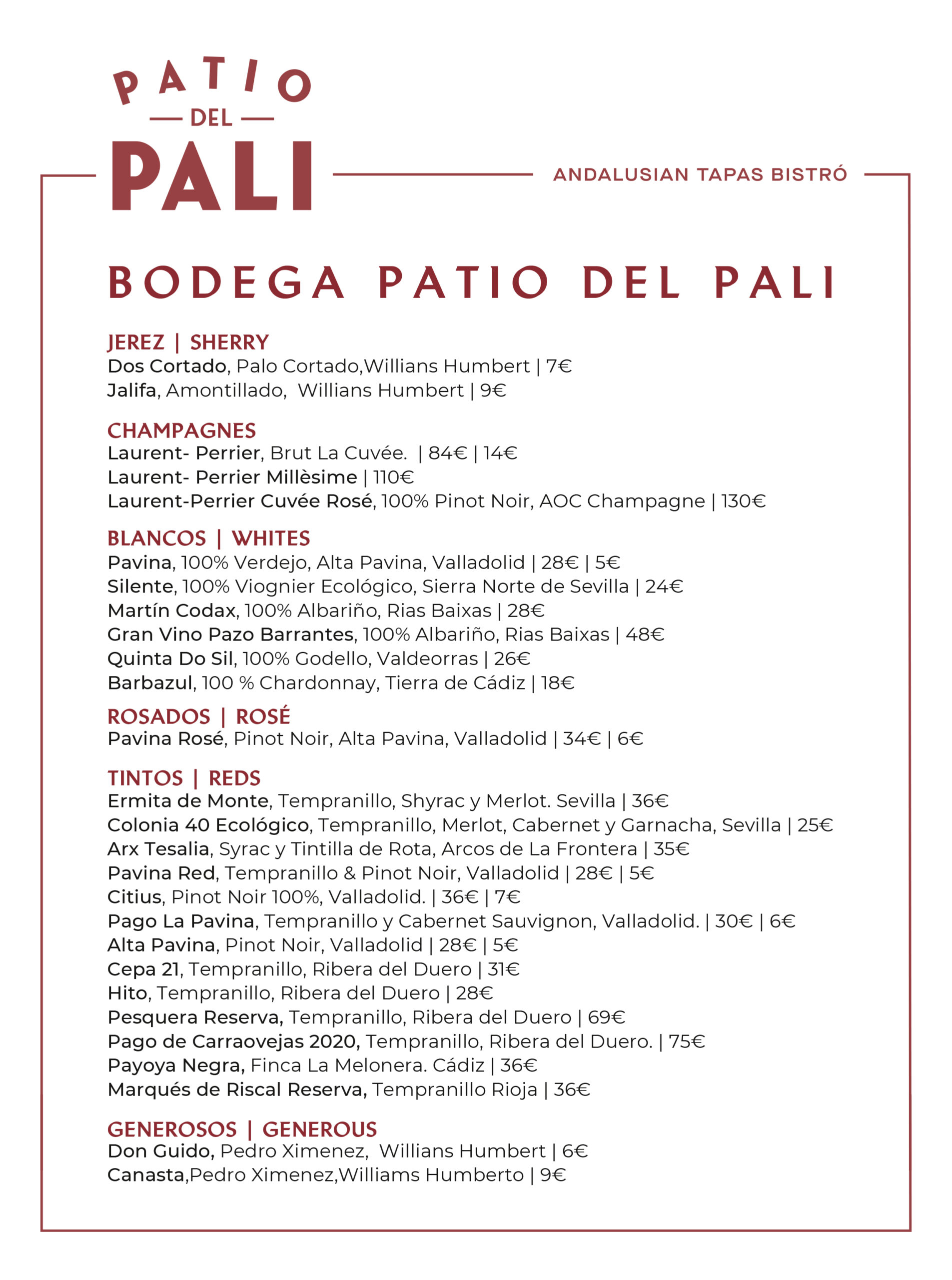 Carta de Vinos - El Patio del Pali